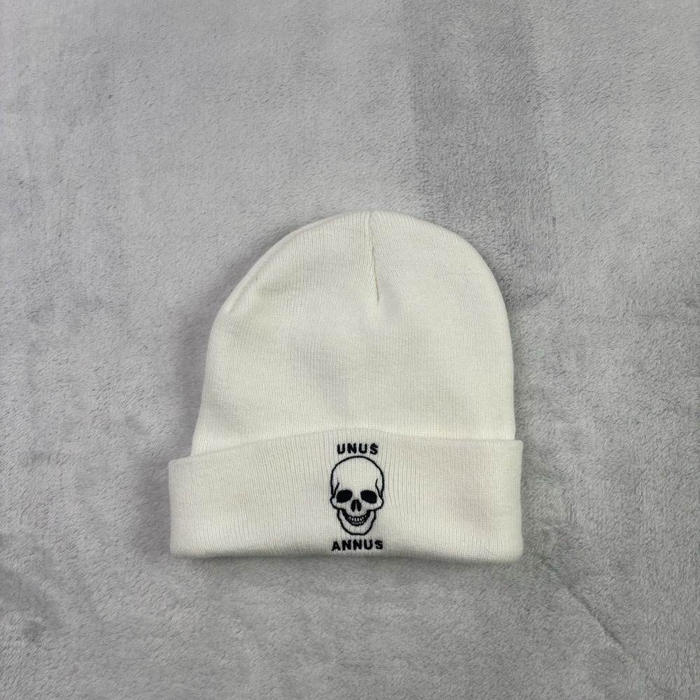 Unus Annus Skull White Beanie Cap Hat Fleece OSFA Emo Punk Skater Skully